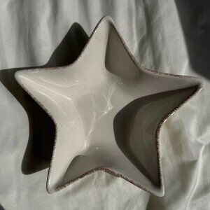 EUC, Pottery Barn Star Shape Serving Dish, Ceramic, Cream with Brown Trim, 7 in.